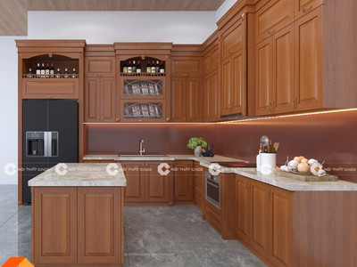 Tủ Bếp Gỗ Xoan Đào Kết Hợp Bàn Đảo Hiện Đại, Tiện Nghi 2