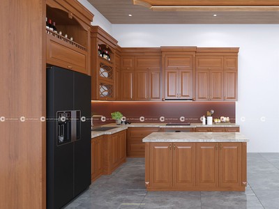 Tủ Bếp Gỗ Xoan Đào Kết Hợp Bàn Đảo Hiện Đại, Tiện Nghi 1