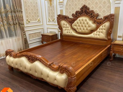 Giường Ngủ Gỗ Tự Nhiên Phong Cách Cổ Điển Sang Trọng 2