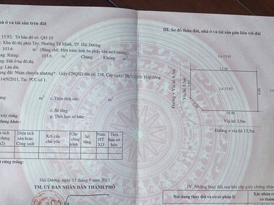 Bán lô đất góc mặt phố Lê Văn Hưu, ph Tứ Minh, TP HD nay là TP HP, 103.27m2, vị trí đẹp 2