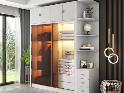 Tủ Quần Áo Cánh Kính Màu Trắng Kết Hợp Kệ Trang Trí 1