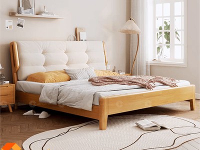 Giường Ngủ Gỗ Tự Nhiên Bọc Đầu Nệm Êm Ái Sang Trọng 1