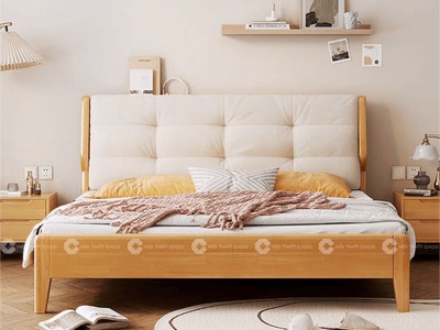 Giường Ngủ Gỗ Tự Nhiên Bọc Đầu Nệm Êm Ái Sang Trọng 0