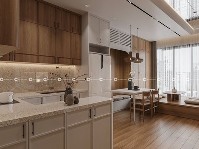 Tủ Bếp Gỗ Công Nghiệp MDF Thiết Kế Vintage Ấm Áp Hiện Đại 1