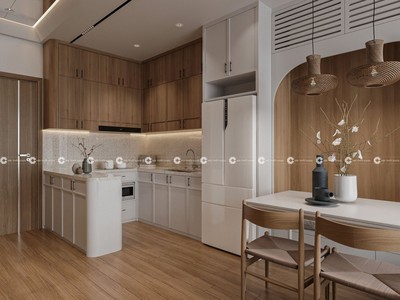 Tủ Bếp Gỗ Công Nghiệp MDF Thiết Kế Vintage Ấm Áp Hiện Đại 2