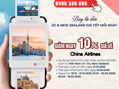 Bay thẳng Úc   New Zealand với ưu đãi mỗi ngày cùng China Airlines 0