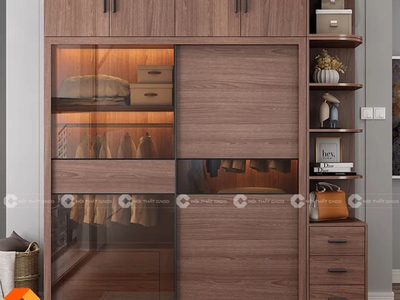 Tủ Quần Áo Cánh Kính Gỗ Công Nghiệp MDF Cửa Lùa Hiện Đại 0