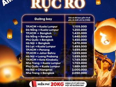 Bay Thái Lan, Malaysia chỉ từ 1.109K/chiều cực rẻ cùng AirAsia 0