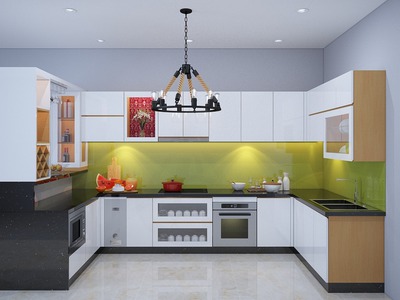 Tủ Bếp MDF Phủ Melamine Chữ U Tối Ưu Công Năng 2