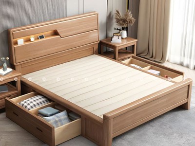 Giường Ngủ Gỗ Sồi Tự Nhiên Có Kệ Trang Trí Hiện Đại 2