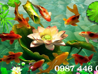 Tranh gạch men cửu ngư đồ quần hội HP9232 6