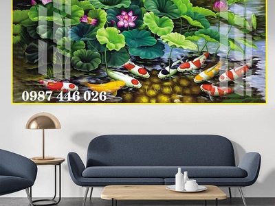 Tranh gạch men cửu ngư đồ quần hội HP9232 0