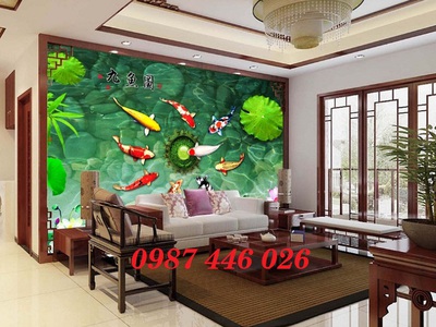 Tranh gạch men cửu ngư đồ quần hội HP9232 1