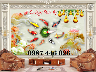 Tranh gạch men cửu ngư đồ quần hội HP9232 2