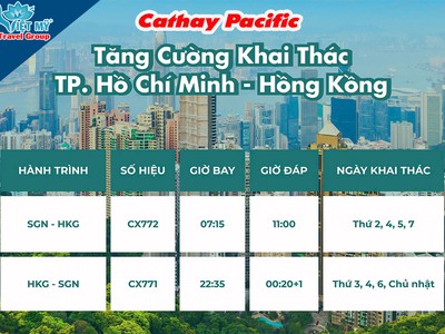 26/10/2025 Cathay Pacific tăng chuyến TP.HCM   Hồng Kông 0
