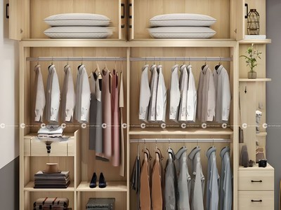 Tủ Quần Áo Cửa Lùa Màu Vàng Vân Gỗ Hiện Đại 2