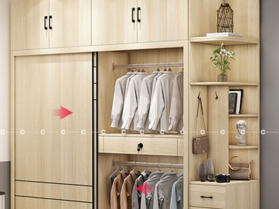 Tủ Quần Áo Cửa Lùa Màu Vàng Vân Gỗ Hiện Đại 1