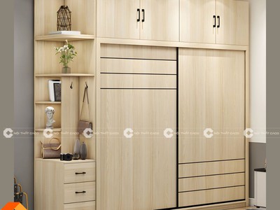 Tủ Quần Áo Cửa Lùa Màu Vàng Vân Gỗ Hiện Đại 0
