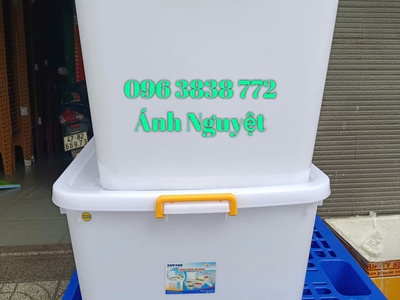 Thùng nhựa trắng đa năng có bánh xe tiện dụng. Giá sỉ tại Phước Đạt 2