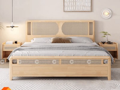 Giường Ngủ Gỗ Tự Nhiên Thiết Kế Đan Mây Hiện Đại 2