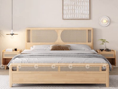 Giường Ngủ Gỗ Tự Nhiên Thiết Kế Đan Mây Hiện Đại 0