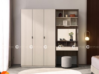 Tủ Quần Áo Gỗ Công Nghiệp Kết Hợp Bàn Trang Điểm Hiện Đại 1