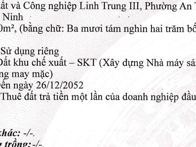BÁN nhà xưởng   Khu chế xuất LINH TRUNG 3, TRẢNG BÀNG, TÂY NINH   22.000m 3