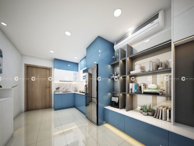 Tủ Bếp Gỗ Công Nghiệp MDF Màu Xanh Phối Trắng Đẹp Tiện Nghi 1