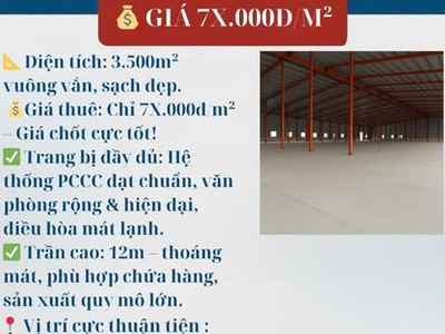  Cho Thuê Kho Xưởng Siêu Đẹp   3.500m    Đầy Đủ Tiện Nghi - Thanh Trì   Giá Chỉ 7x.000đ/M   0
