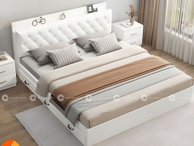 Giường Ngủ Gỗ Công Nghiệp Bọc Nệm Đầu Giường Êm Ái 0