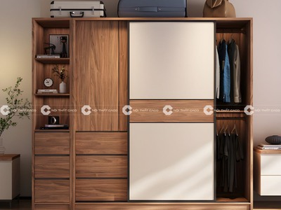 Tủ Quần Áo Gỗ MDF Cửa Lùa Phong Cách Hiện Đại Bền Bỉ 0