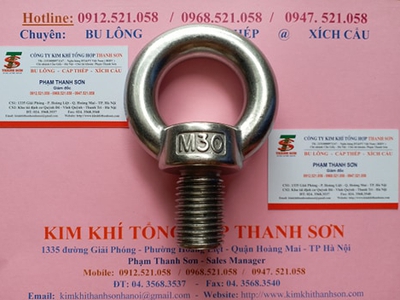 Bu lông mắt cẩu INOX 304 M30,36,24,14,5,4,3 hà nội 0968521058 THANH SƠN có đai ốc mắt cẩu âm 304 3