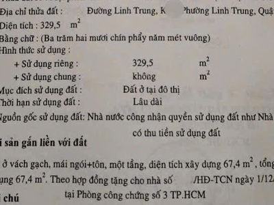 Bán đất mặt tiền đường linh trung.tp thủ đức. hồ chí minh 330m2 7.2x53  đất nở hậu phong thủy giá 1