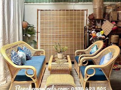 Bàn ghế sofa mây phòng khách đan kín 4