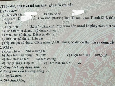 Bán đất trần cao vân - 2 mặt kiệt   trung tâm đà nẵng 0