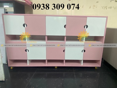 Tủ cặp mầm non gỗ cao su, tủ đựng balo mầm non MDF 2