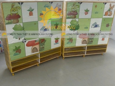 Tủ cặp mầm non gỗ cao su, tủ đựng balo mầm non MDF 6