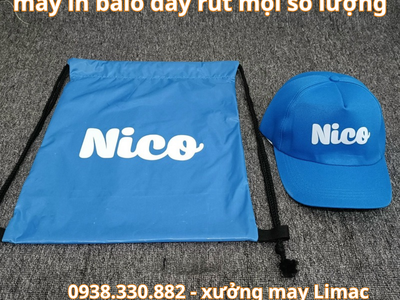 Xưởng in balo dây rút logo Suzie màu xanh dương 1
