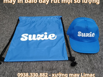 Xưởng in balo dây rút logo Suzie màu xanh dương 2