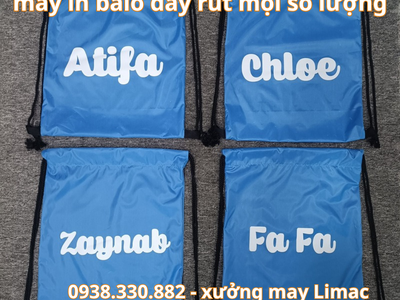 Xưởng in balo dây rút xanh dương logo công ty 0