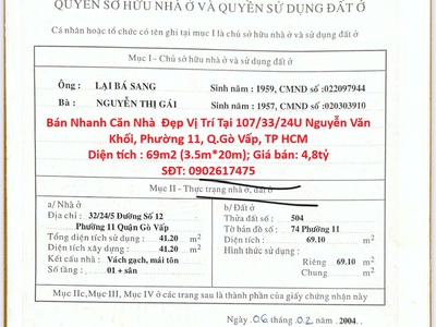 Giá tốt - chính chủ cần bán nhanh căn nhà  đẹp vị trí tại quận gò vấp, tp hcm 0