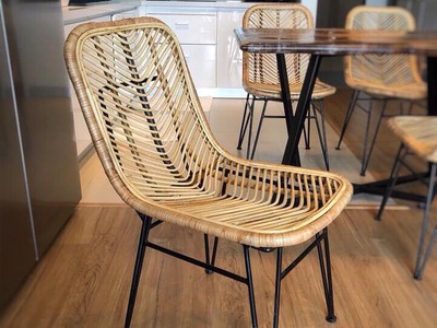 Ghế mây tre đan chân sắt cafe 0