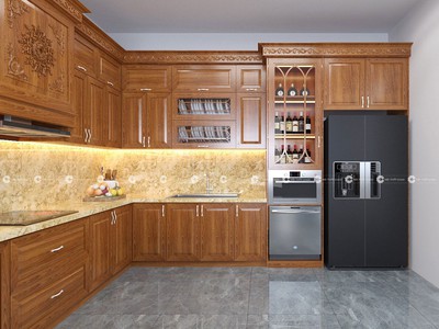 Tủ Bếp Gỗ Xoan Đào Thiết Kế Chữ U Tiện Dụng 1
