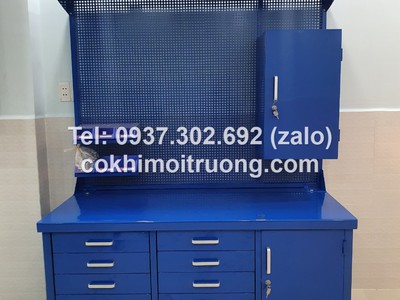 Bàn nguội cơ khí mặt gỗ kết hợp bảng treo, bàn thao tác cơ khí 2