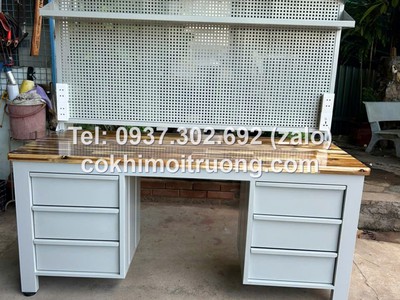 Bàn nguội cơ khí mặt gỗ kết hợp bảng treo, bàn thao tác cơ khí 14