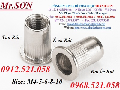 Đai ốc tán rút M3,4,5,6,8,10 Inox,ốc tán rút mạ kẽm 7 mầu 0913521058 Thanh Sơn hà nội có kìm rút ốc 7