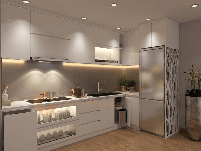 Tủ Bếp Gỗ MDF Phủ Acrylic Màu Trắng Đẹp Hiện Đại 0