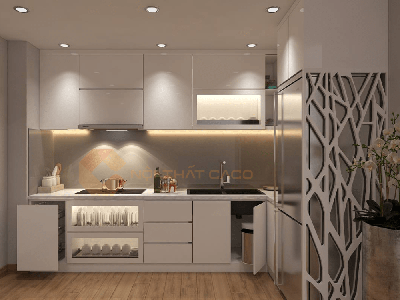 Tủ Bếp Gỗ MDF Phủ Acrylic Màu Trắng Đẹp Hiện Đại 1