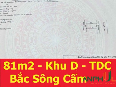Cần bán lô đất khu D, TĐC Bắc Sông Cấm phường Thủy Nguyên, TP Hải Phòng 0