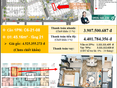 Căn 1PN tầng 21 View công viên giá 3.907 tỷ ngay cầu sông Hàn   CAPITAL SQUARE 1
